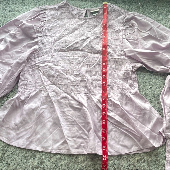 Stylish Puffed Sleeve Pull Over Blouse Light Pink/ Violet Ruffled Top - Picture 10 of 11